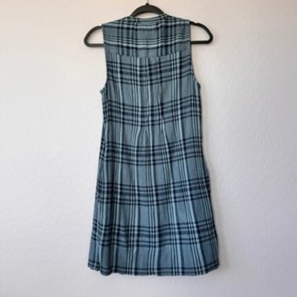 Faherty XSmall Blue Navy Plaid Sleeveless Button Front Dress with Pockets - Picture 7 of 10